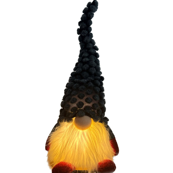 Kabouter met grijze kerstmuts en oplichtende baard LED