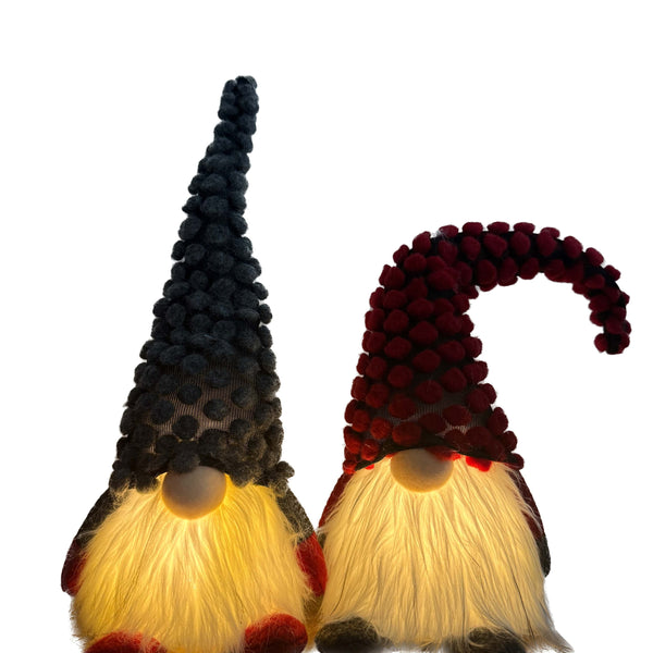 Kabouter met grijze kerstmuts en oplichtende baard LED