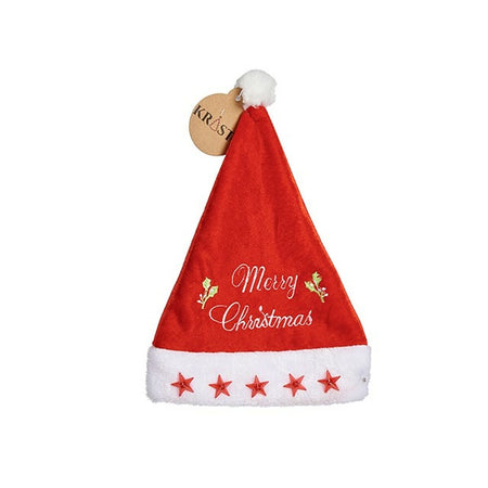 Bonnet de Père Noël Merry Christmas Etoiles Rouge 24 x 2 x 35 cm (12 Unités) - Sapin Belge