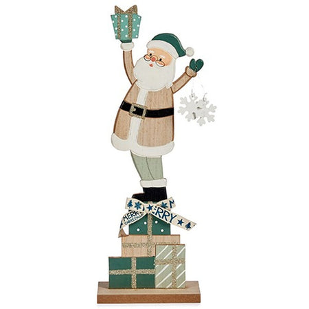 Figurine Décorative Père Noël Vert Bois 7 x 40 x 14 cm (6 Unités) - Sapin Belge