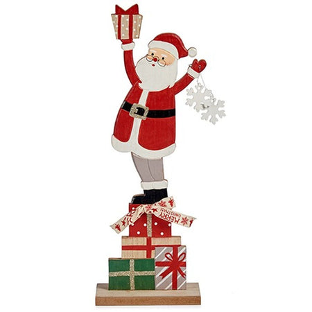Figurine Décorative Père Noël Blanc Rouge Gris Bois 7 x 40 x 14 cm (6 Unités) - Sapin Belge