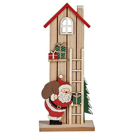 Figurine Décorative Maison Père Noël Marron Rouge Vert Bois 6,5 x 30 x 13 cm (12 Unités) - Sapin Belge