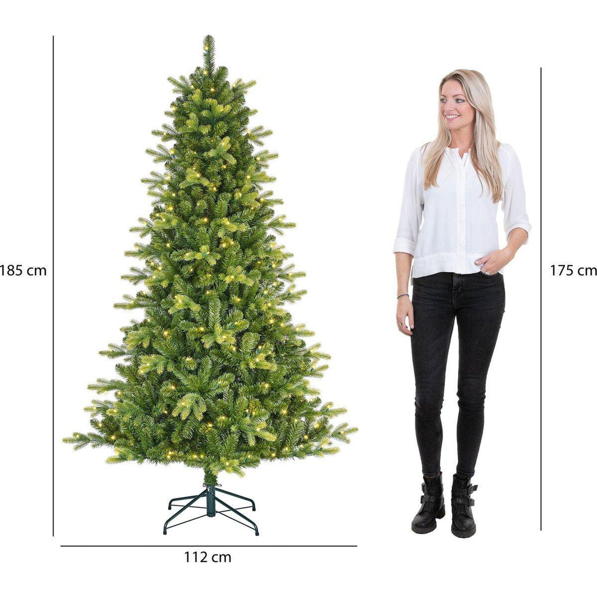 Black Box Trees Arbre de Noël artificiel Dayton avec Siècle des Lumières LED - H185 x Ø112 cm - Vert - Sapin Belge