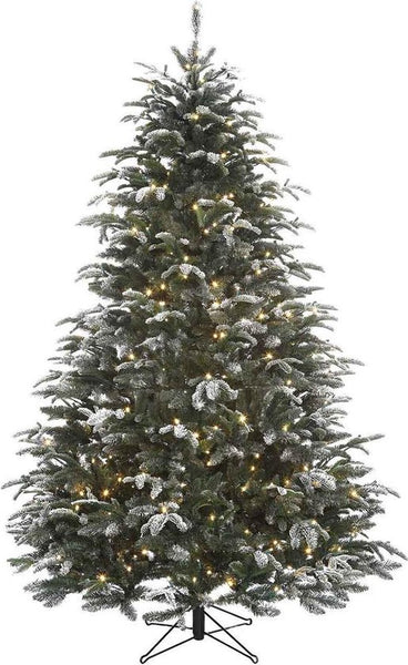 Sapin de Noël Stelton givré Black Box avec bouts vert LED blanc chaud 923 Dimensions en cm: 155 x 112 - Sapin Belge