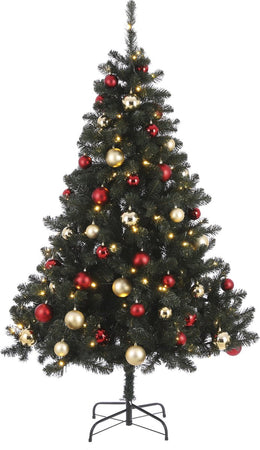 Arbre de Noël Artificiel Black Box Trees Fynn avec Décoration et Siècle des Lumières LED - H185 cm - Rouge, Or - Sapin Belge
