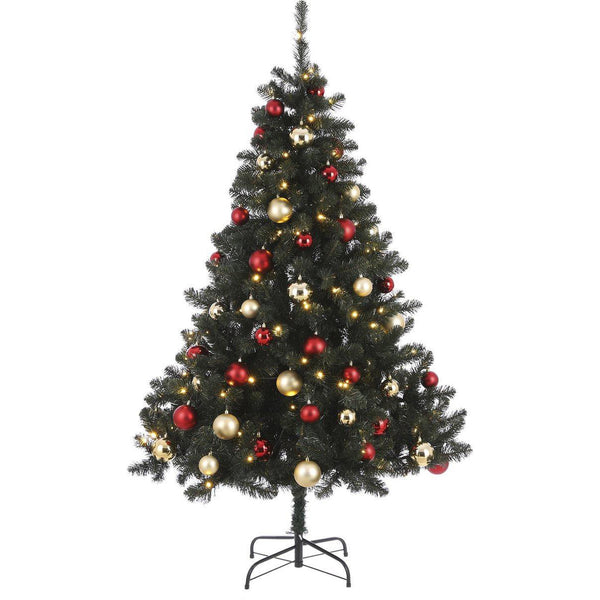 Arbre de Noël Artificiel Black Box Trees Fynn avec Décoration et Siècle des Lumières LED - H185 cm - Rouge, Or - Sapin Belge