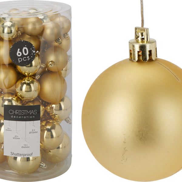 Golden Plastic Christmas Balls (60 Units)