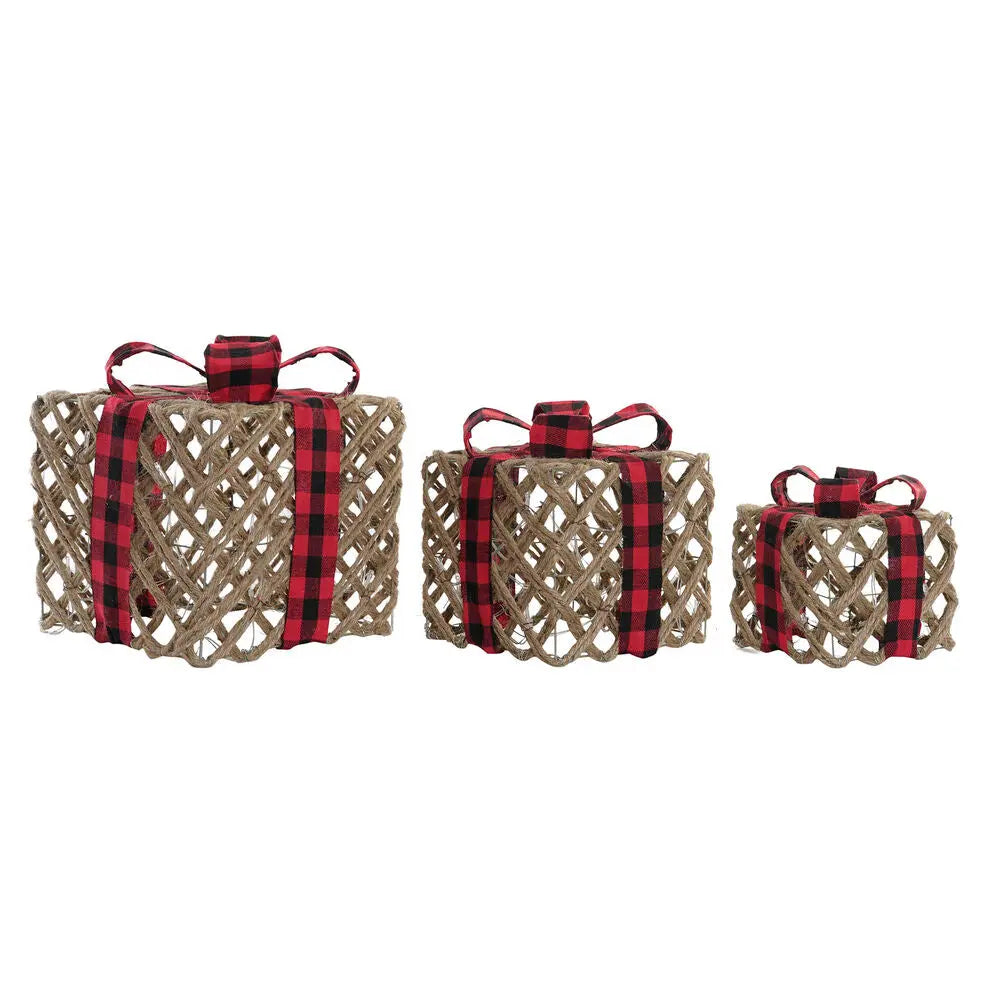 Boîte Cadeau DKD Home Decor Noir Rouge Naturel Jute Tartan 26 x 26 x 31 cm (3 Pièces) - Sapin Belge