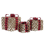 Boîte Cadeau DKD Home Decor Noir Rouge Naturel Jute Tartan 26 x 26 x 31 cm (3 Pièces) - Sapin Belge