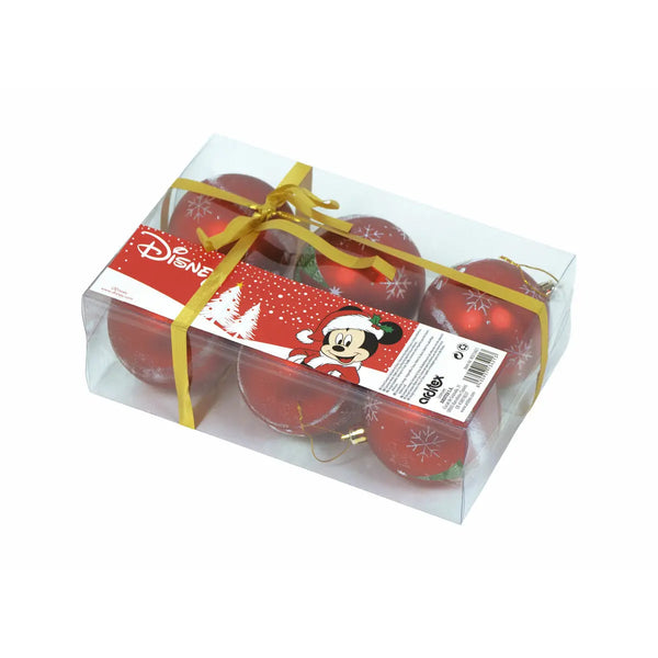 Boule de Noël Mickey Mouse Happy smiles 6 Unités Rouge Plastique (Ø 8 cm) - Sapin Belge