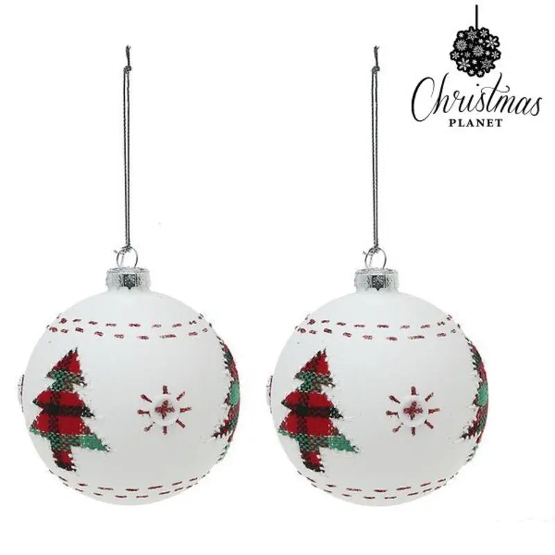 Boules de Noël 8 cm (2 uds) Verre Blanc - Sapin Belge