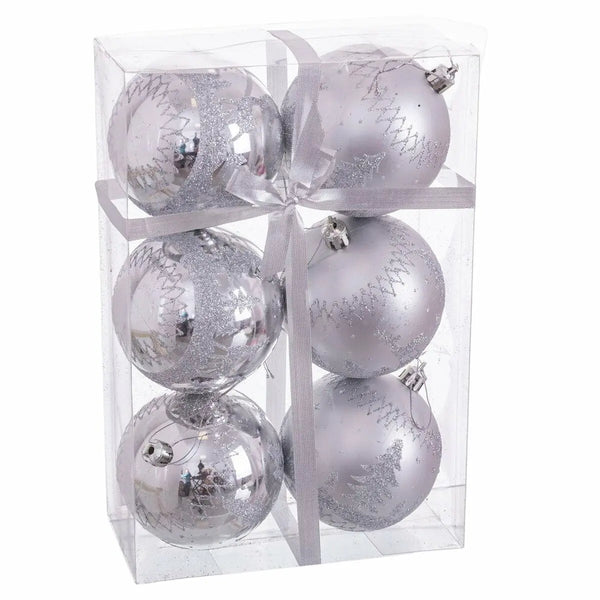 Boules de Noël Argent Plastique Cerf 8 x 8 x 8 cm (6 Unités) - Sapin Belge