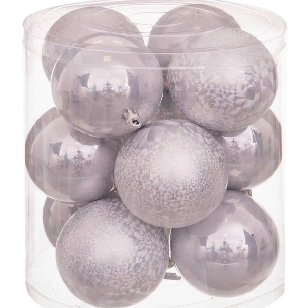 Boules de Noël Argenté Plastique 8 x 8 x 8 cm (12 Unités) - Sapin Belge