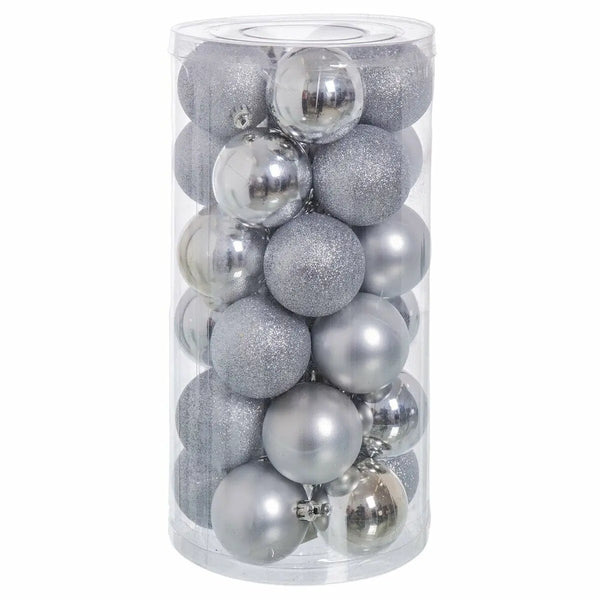 Boules de Noël Argenté Plastique Paillettes 6 x 6 x 6 cm (30 Unités) - Sapin Belge