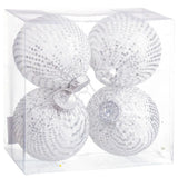 Boules de Noël Blanc Argenté Plastique Tissu Paillettes 10 x 10 x 10 cm (4 Unités) - Sapin Belge