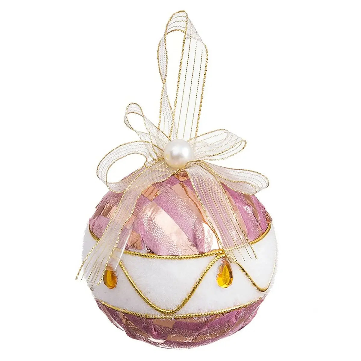 Boules de Noël Blanc Rose Polyfoam Tissu 10 x 10 x 10 cm (3 Unités) - Sapin Belge