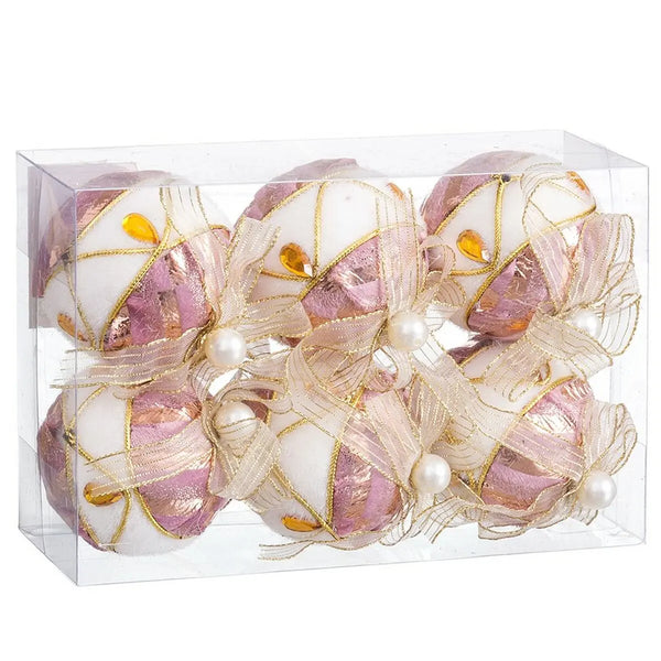 Boules de Noël Blanc Rose Polyfoam Tissu 6 x 6 x 6 cm (6 Unités) - Sapin Belge