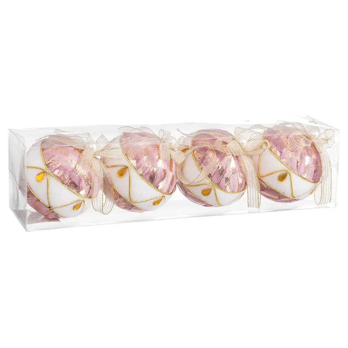 Boules de Noël Blanc Rose Polyfoam Tissu 8 x 8 x 8 cm (4 Unités) - Sapin Belge