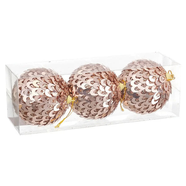 Boules de Noël Bronze Plastique Polyfoam 10 x 10 x 10 cm (3 Unités) - Sapin Belge