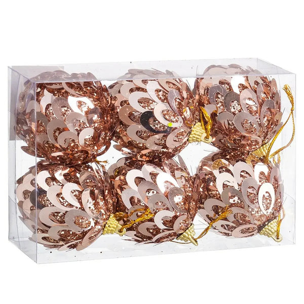 Boules de Noël Bronze Plastique Polyfoam 6 x 6 x 6 cm (6 Unités) - Sapin Belge