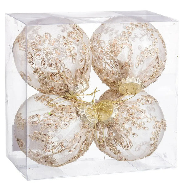 Boules de Noël Champagne Plastique Tissu 10 x 10 x 10 cm (4 Unités) - Sapin Belge