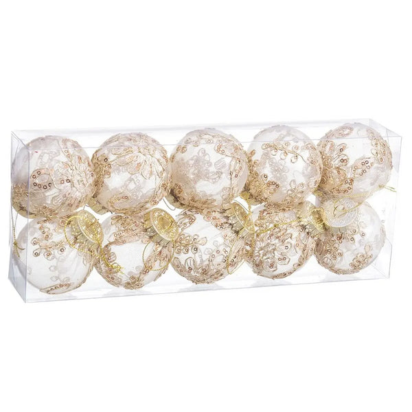 Boules de Noël Champagne Plastique Tissu 6 x 6 x 6 cm (10 Unités) - Sapin Belge