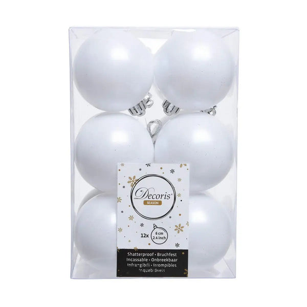 Boules de Noël Decoris 12 Unités Blanc Plastique Ø 6 cm - Sapin Belge