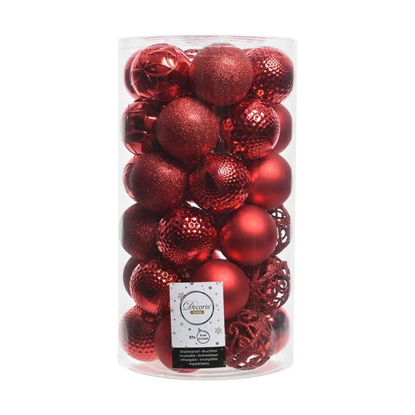 Boules de Noël Decoris 37 Pièces Rouge Ø 6 cm - Sapin Belge