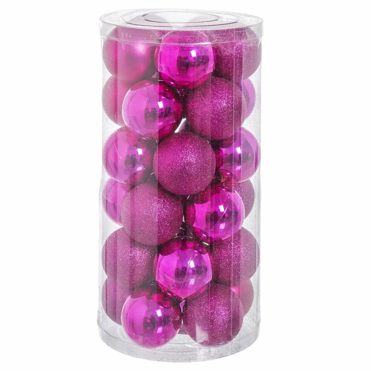 Boules de Noël Fuchsia Plastique Paillettes 6 x 6 x 6 cm (30 Unités) - Sapin Belge