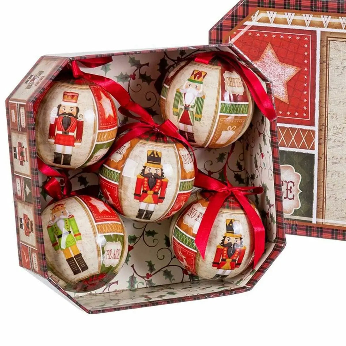 Boules de Noël Multicouleur Papier Polyfoam Casse-Noisette 7,5 x 7,5 x 7,5 cm (5 Unités) - Sapin Belge