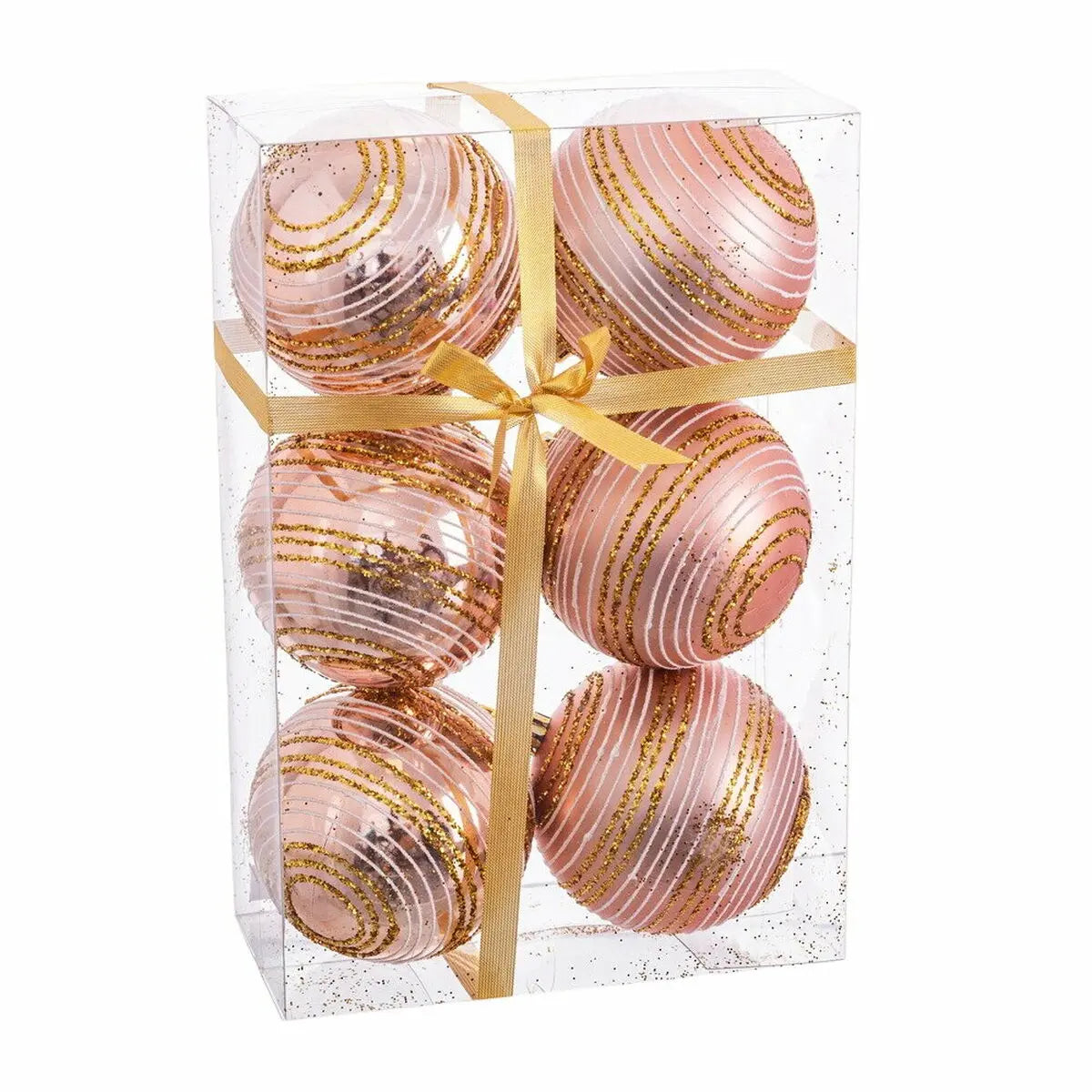 Boules de Noël Rose Plastique Spirale 8 x 8 x 8 cm (6 Unités) - Sapin Belge