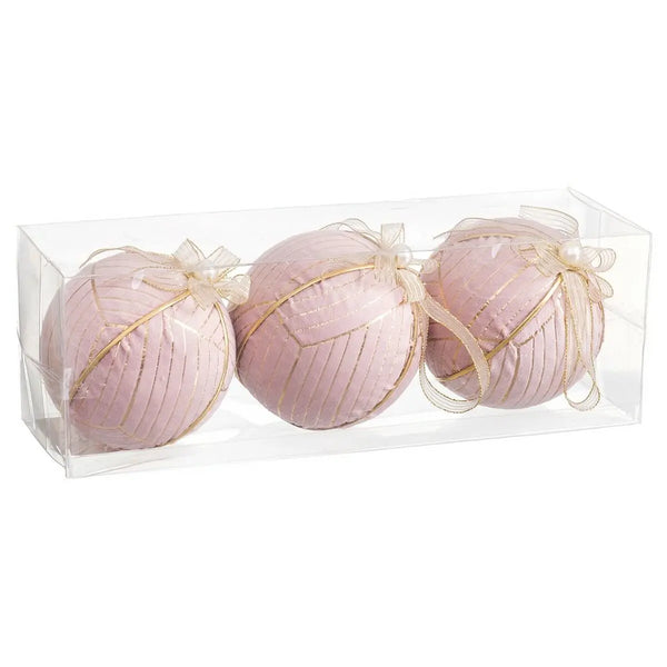 Boules de Noël Rose Polyfoam Tissu 10 x 10 x 10 cm (3 Unités) - Sapin Belge