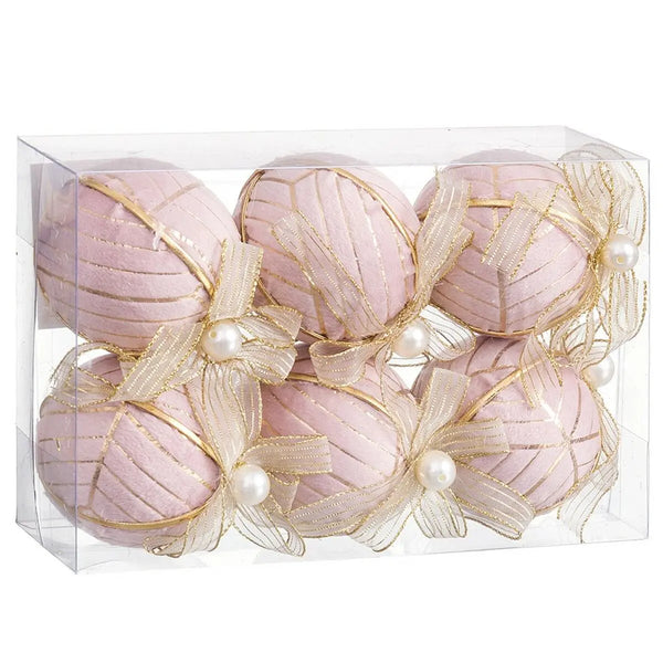 Boules de Noël Rose Polyfoam Tissu 6 x 6 x 6 cm (6 Unités) - Sapin Belge