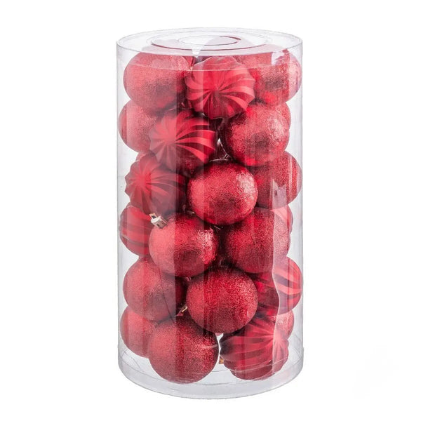 Boules de Noël Rouge Plastique 6 x 6 x 6 cm (30 Unités) - Sapin Belge