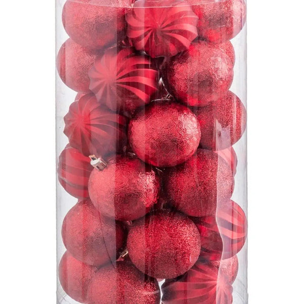 Boules de Noël Rouge Plastique 6 x 6 x 6 cm (30 Unités) - Sapin Belge