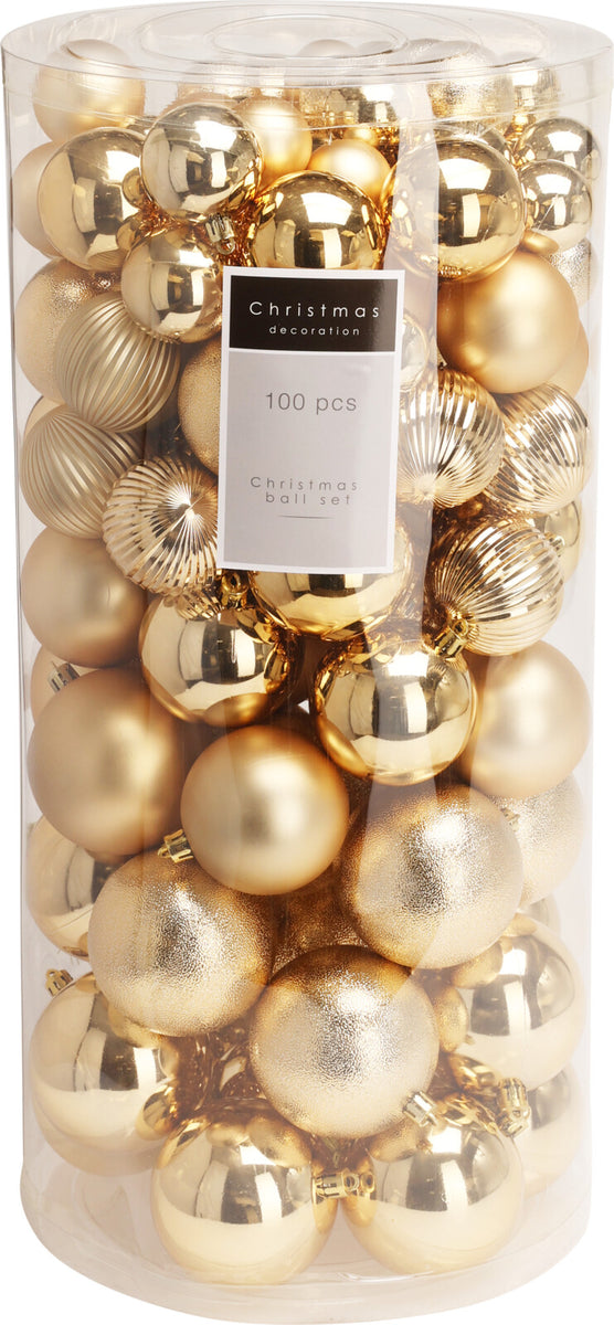 Kit of 100 golden Christmas baubles – multi-sizes