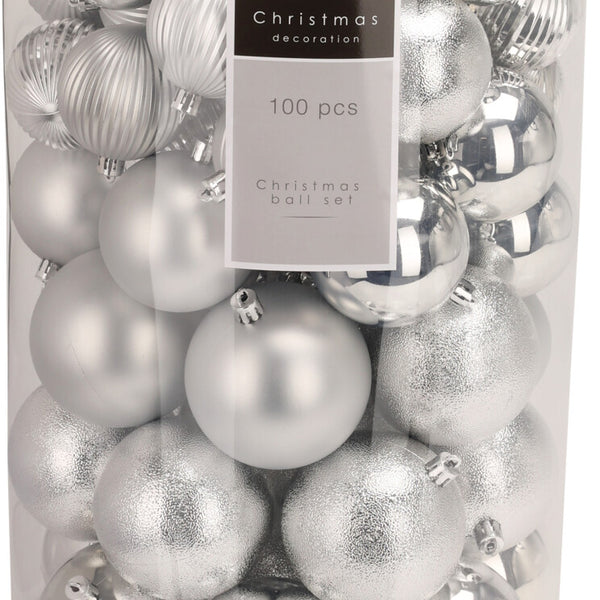 Kit of 100 silver Christmas baubles – multi-sizes