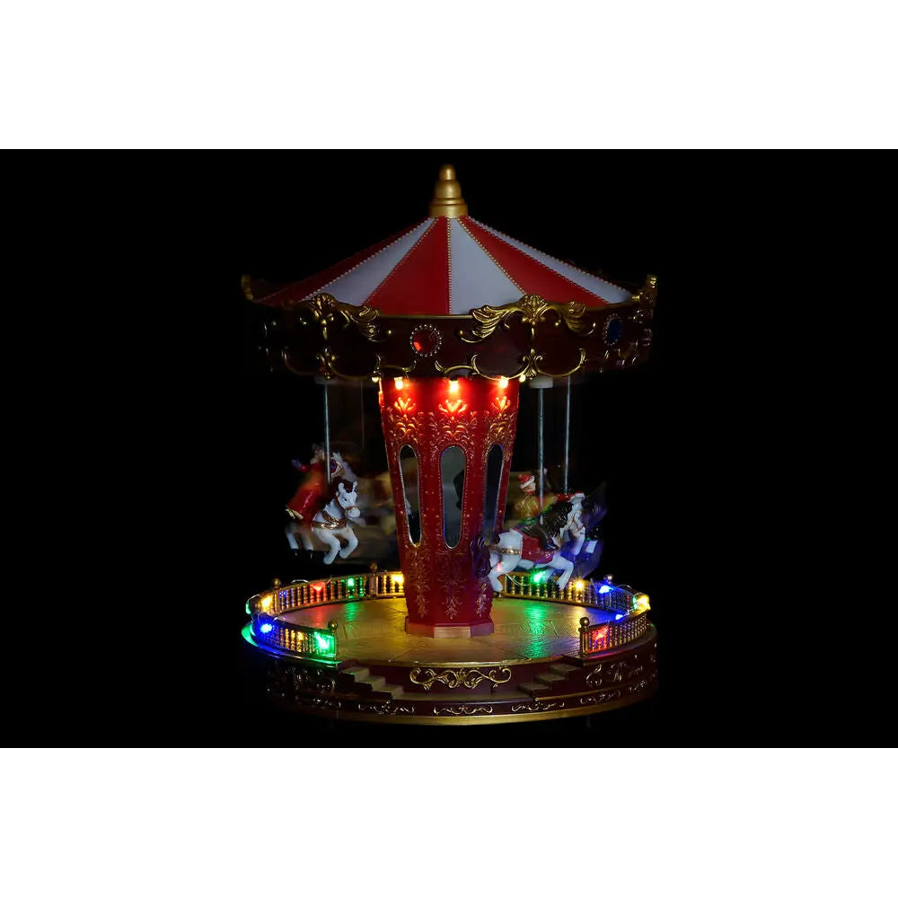 Carrousel avec chevaux DKD Home Decor Lumière LED Multicouleur polypropylène 20,5 x 20,5 x 27 cm (3 Unités) - Sapin Belge