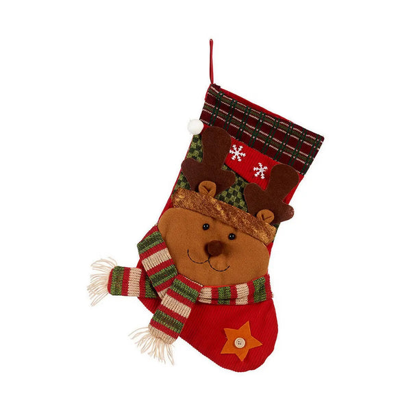 Chaussette de Noël Ours 32 x 43 x 5,5 cm Rouge Marron Vert - Sapin Belge