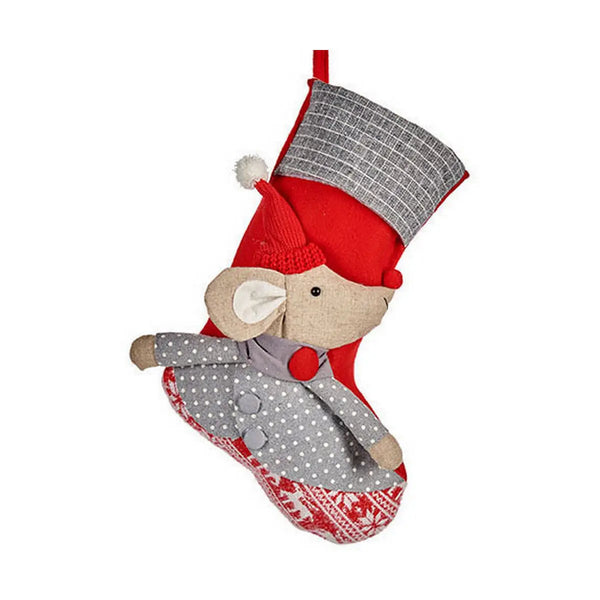 Chaussette de Noël Souris Rouge Gris Blanc Crème 33 x 4 x 50 cm - Sapin Belge