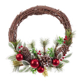 Couronne de Noël Marron Rouge Multicouleur Rotin Plastique Foam Volets Ananas 30 x 30 cm - Sapin Belge