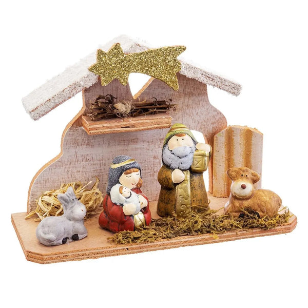 Décorations de Noël Naissance/Crèche Multicouleur Bois Céramique 20 x 8 x 14 cm (4 Pièces) - Sapin Belge