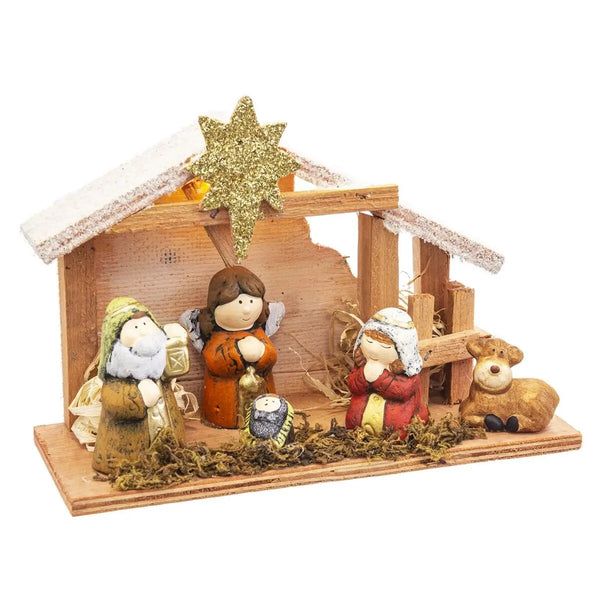 Décorations de Noël Naissance/Crèche Multicouleur Bois Céramique 21,5 x 8,5 x 15,5 cm (6 Pièces) - Sapin Belge