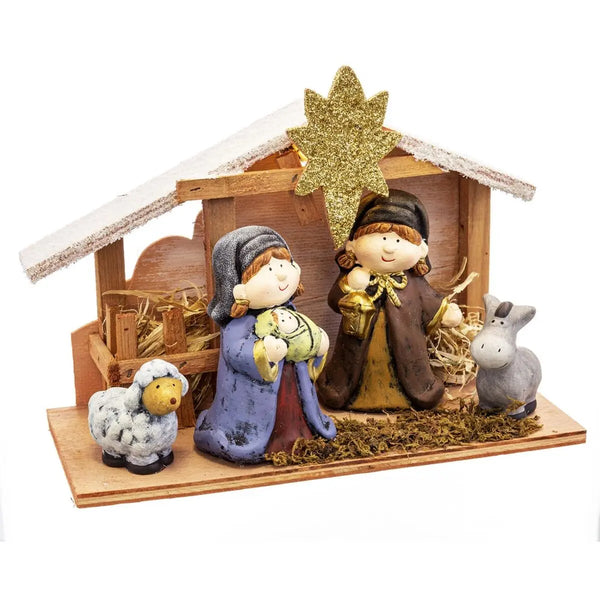 Décorations de Noël Naissance/Crèche Multicouleur Bois Céramique 27,5 x 12 x 20 cm (4 Pièces) - Sapin Belge