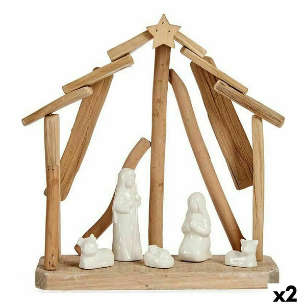 Crèche de Noël Céramique Marron Blanc 2 Unités 25 x 28 x 10 cm Naturel Bois (2 Unités) - Sapin Belge