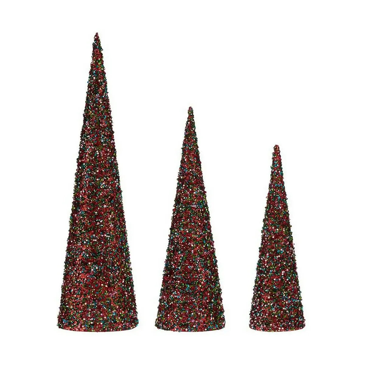 Décoration Cônes Noël Paillettes 3 Pièces Bleu Fuchsia - Sapin Belge