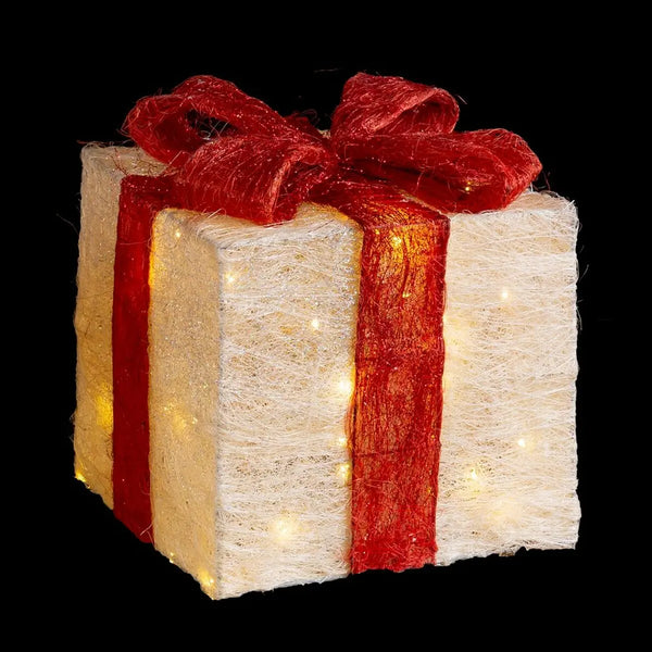 Décorations de Noël Blanc Rouge Métal Fibre Boîte Cadeau 25 x 25 x 31 cm (3 Unités) - Sapin Belge