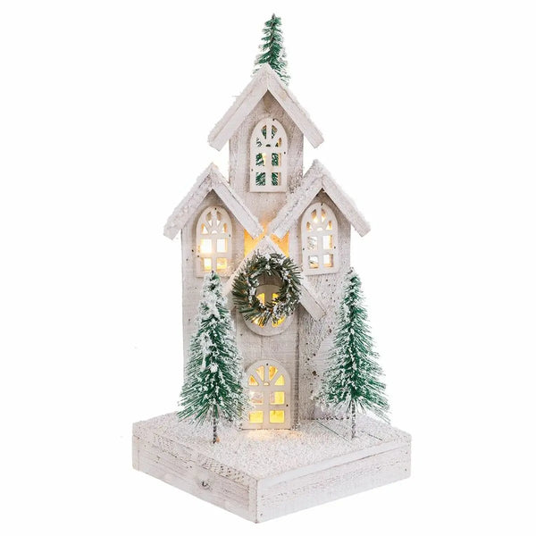 Décorations de Noël Blanc Vert Bois Plastique ville 16 x 16 x 38 cm - Sapin Belge