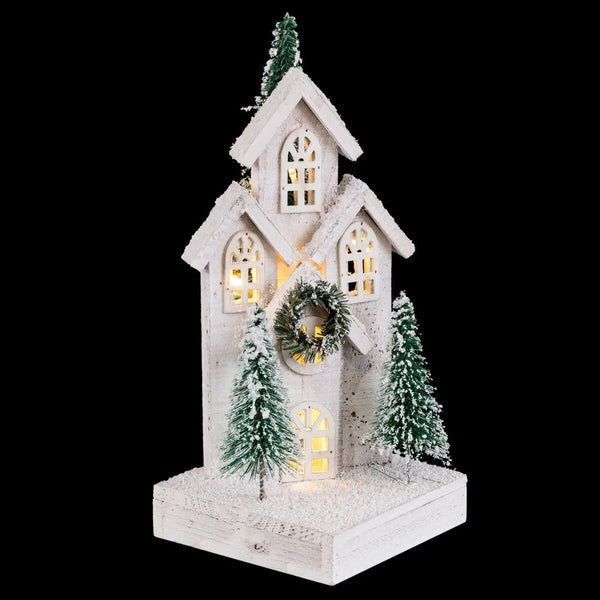 Décorations de Noël Blanc Vert Bois Plastique ville 16 x 16 x 38 cm - Sapin Belge