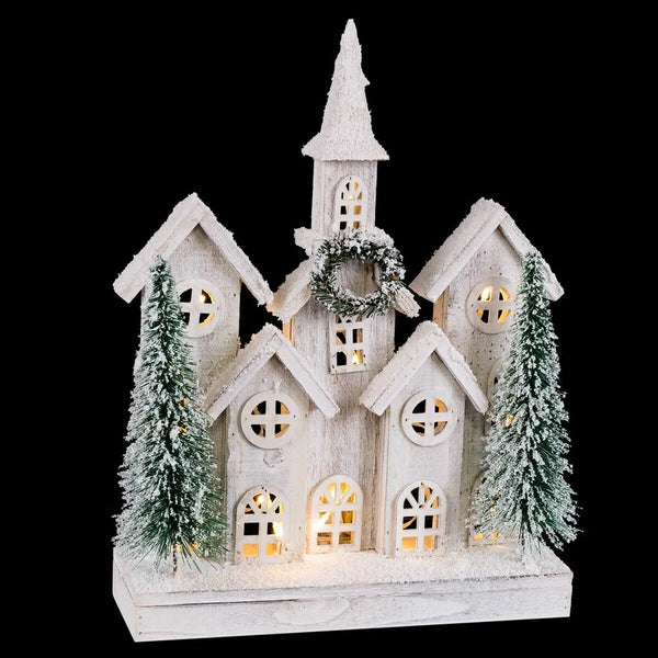 Décorations de Noël Blanc Vert Bois Plastique ville 30 x 10 x 43 cm - Sapin Belge